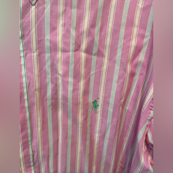 Polo Ralph Lauren XXL Mens Button Down Shirt Pink Green Stripe Green Pony - Picture 5 of 7